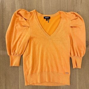 DKNY Women's V-Neck Sweater in Vibrant Orange